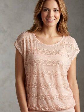 eyelash couture Blush Pink Lace Short Sleeve Top